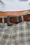 Western-Inspired Floral Embossed Genuine Leather Belt