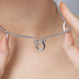Gold and Steel Horse Shoe Carabiner Charm Holder Necklace