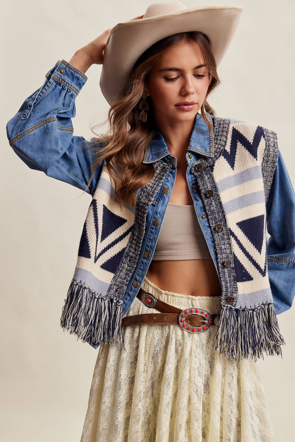 Western Fringe Knit Sweater Vest