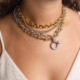 Gold Stainless Steel Y Necklace with Horse shoe Carabiner