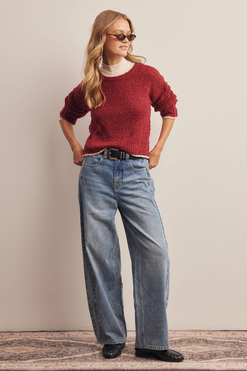 Contrast Trim Bouclé Sweater