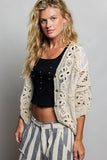 Batwing Sleeve Button Down Solid Crochet Cardigan Top