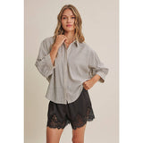 Micro Plaid Dolman Button Up Top