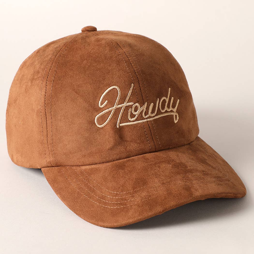 Howdy Text Embroidery Suede Baseball Cap