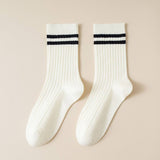 Classic Two Stripes Print Crew Socks for Women