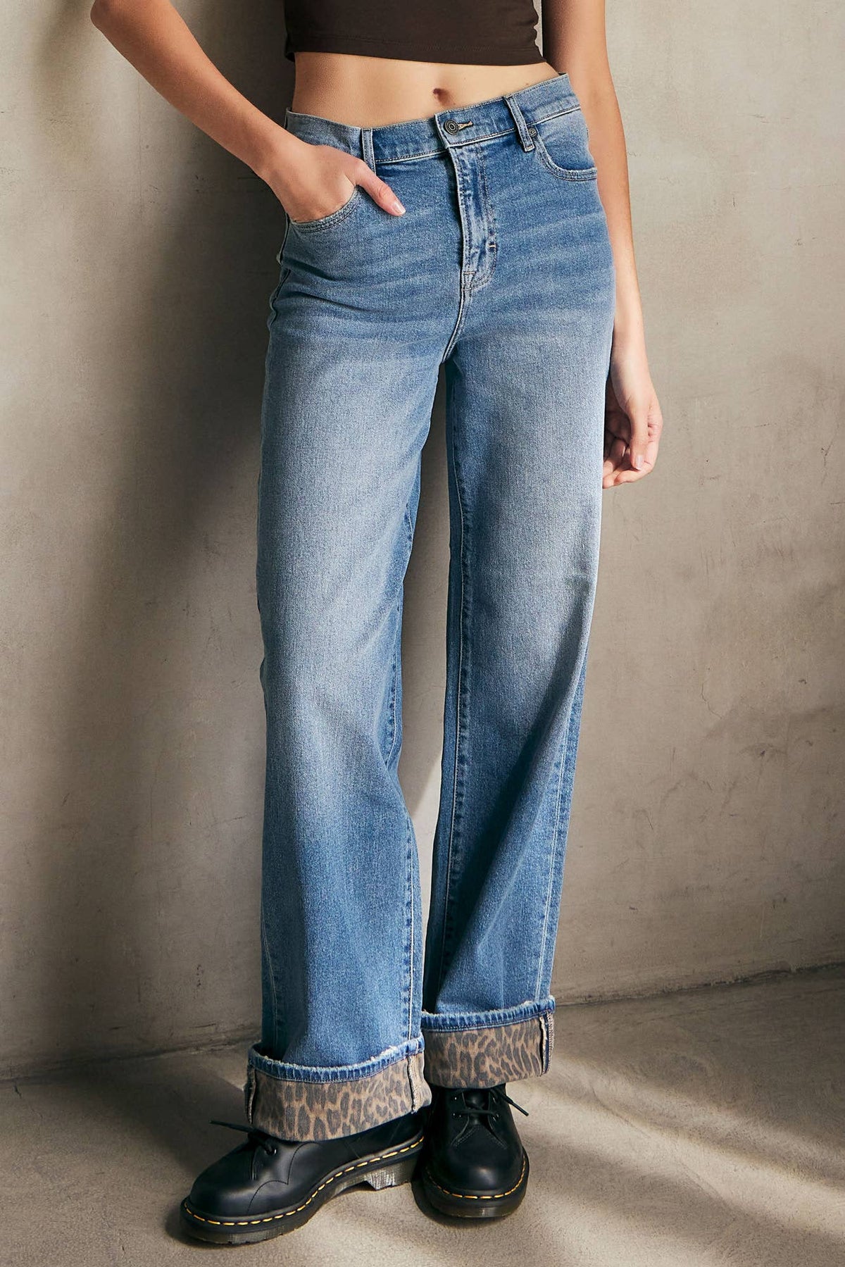 Hidden Dad Jeans with Cheetah Cuff