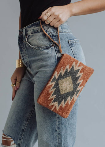 Rusts, Green & Cream Aztec Wristlet