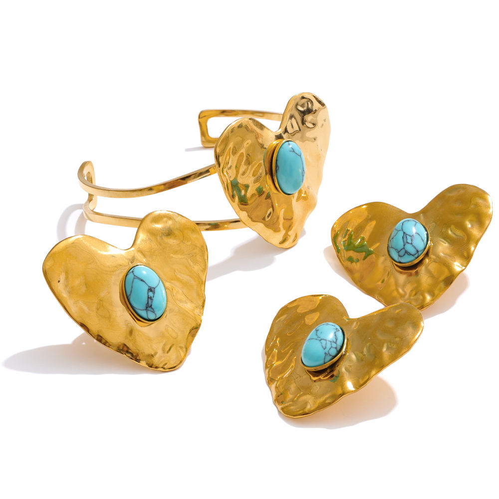 Turquoise Heart Cuff Bracelet 18K Gold-Plated Non-Tarnish