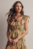 Floral Ruffle Neck Cotton Blouse