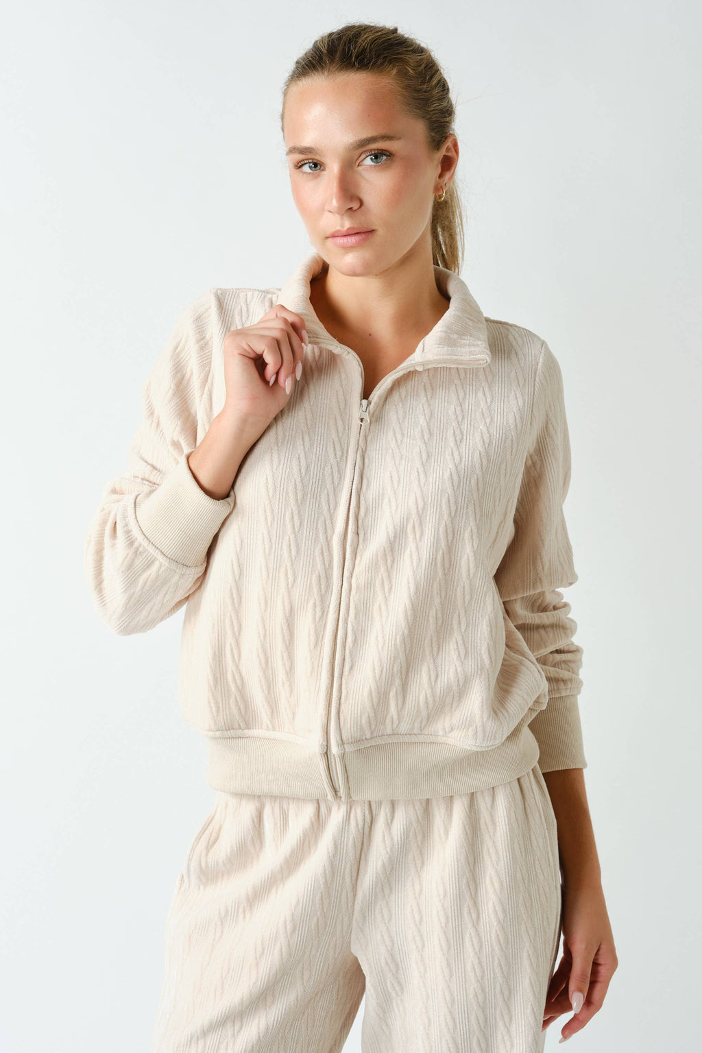 Groove-Track Textured Zip-Up Jacket