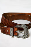 Western-Inspired Floral Embossed Genuine Leather Belt