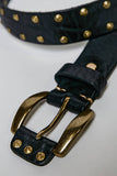 Allover Antique Brass-Tone Studded Genuine Leather Belt