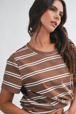 Brown Striped Boxy Short Sleeve Tee