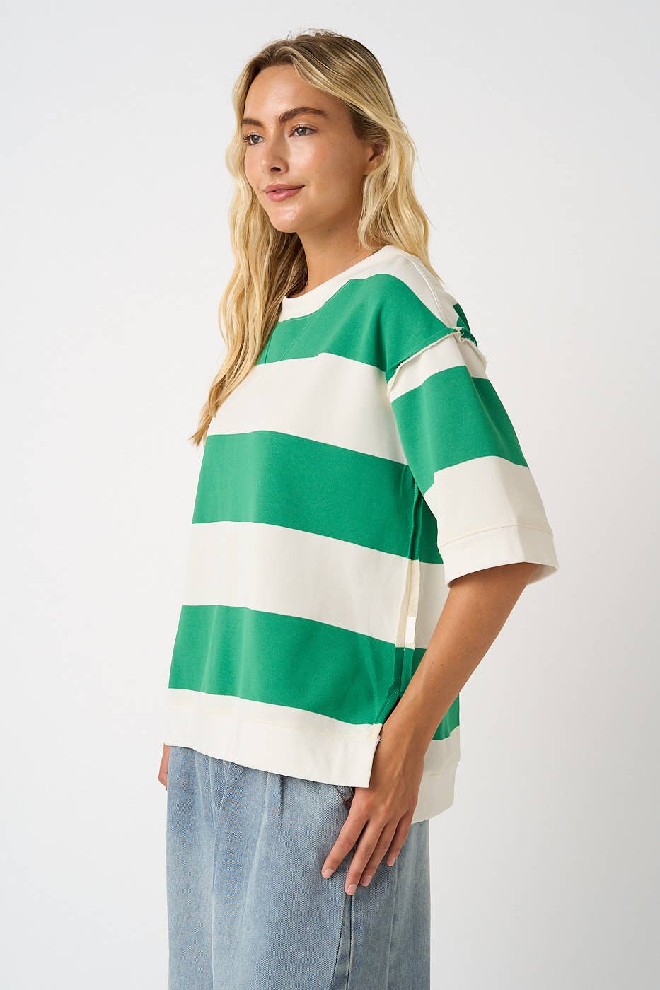 Green Striped Oversized Top