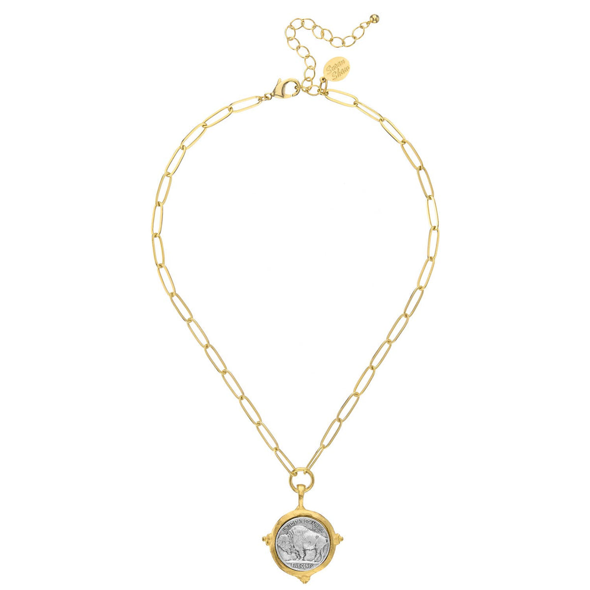 Susan Shaw Buffalo Nickel on Medium Paperclip Necklace