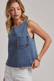 Washed Denim Tank with Scallop Detail