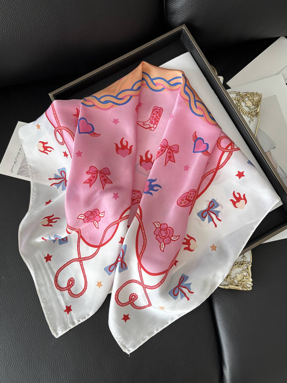 Pink Western Cowgirl Horseshoe Square Scarf Bandana