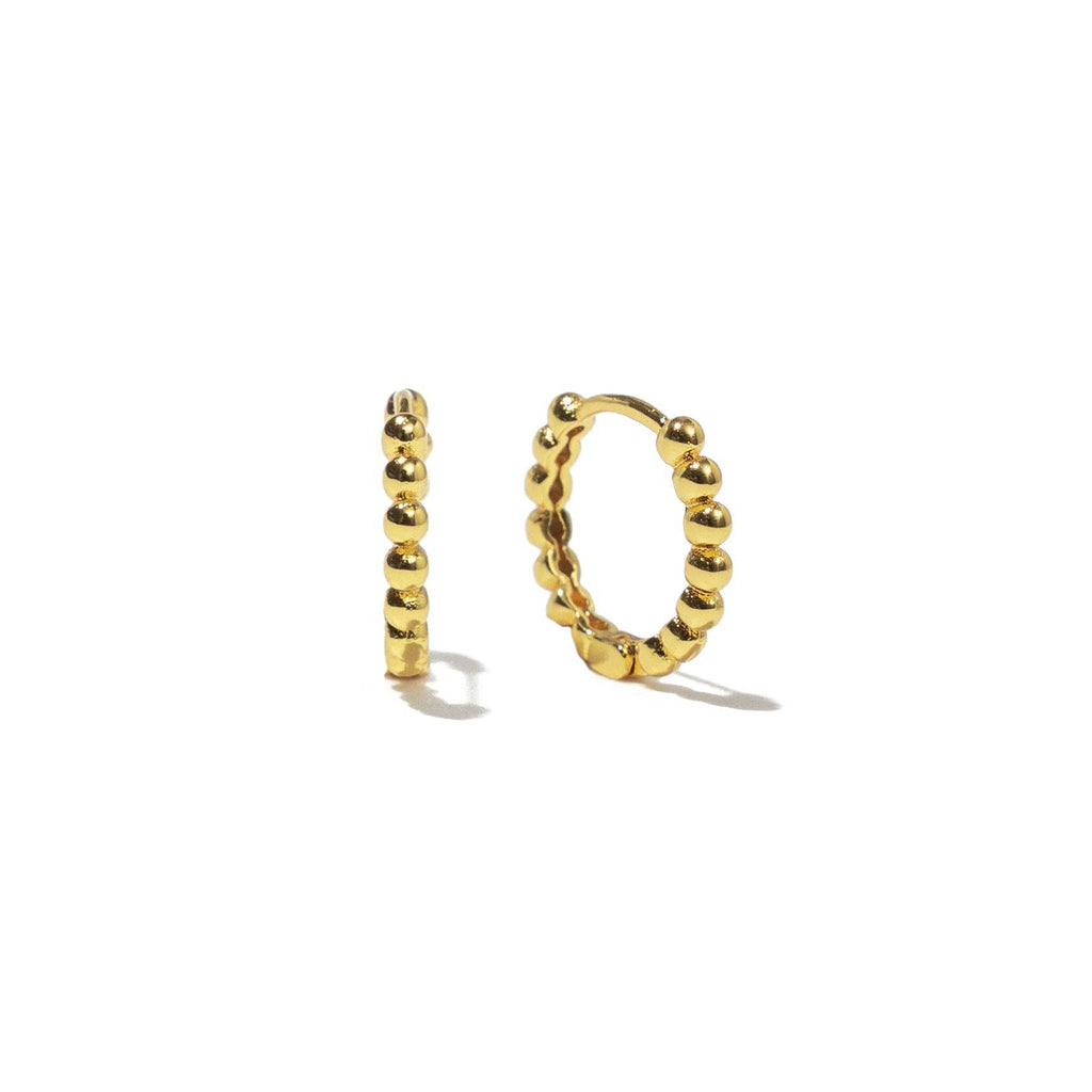 18K Gold Dainty Beaded Hoops