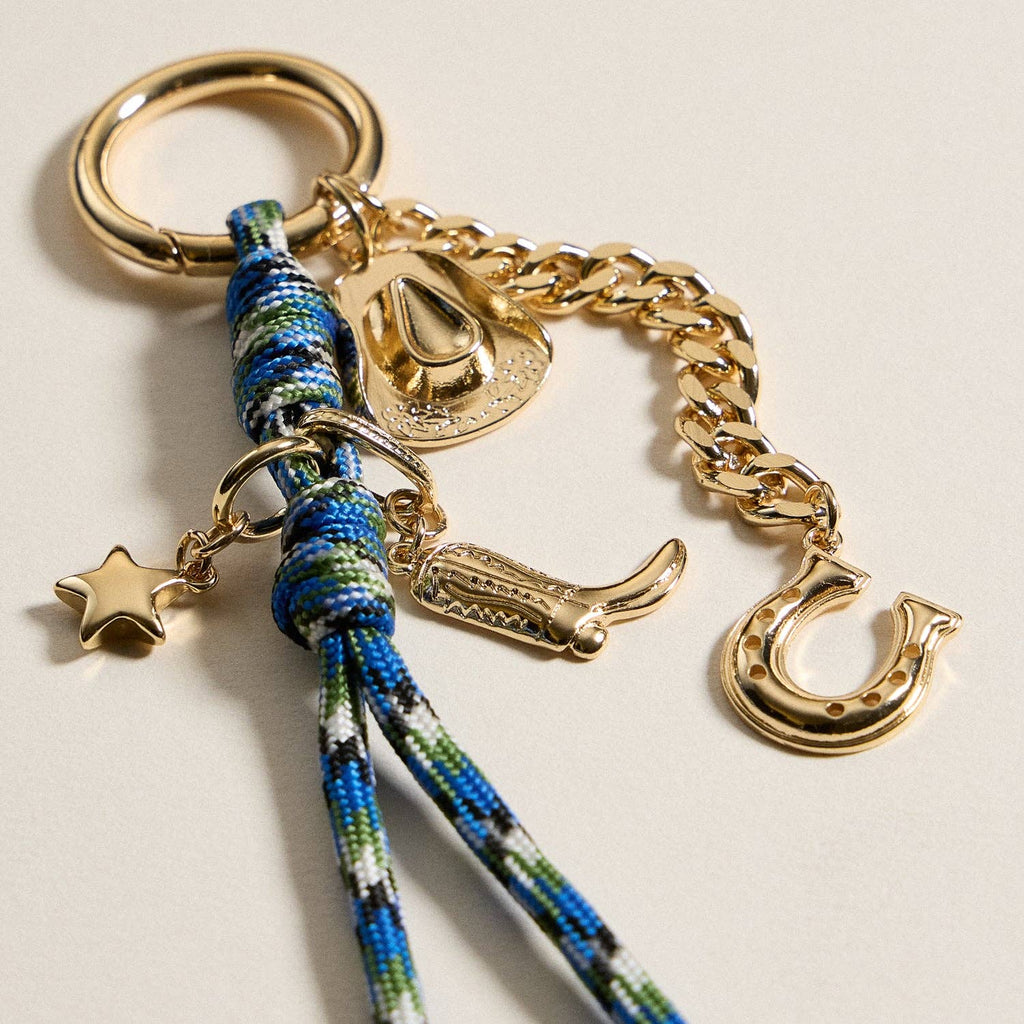 Western-Inspired Enamel Charm Keychain | Gold Accents