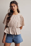 Lace Cape Sleeve Cotton Peplum Top