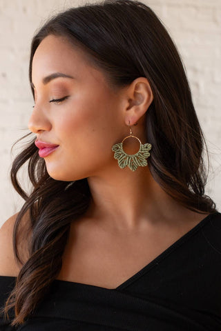 Green Flower Crochet Earrings