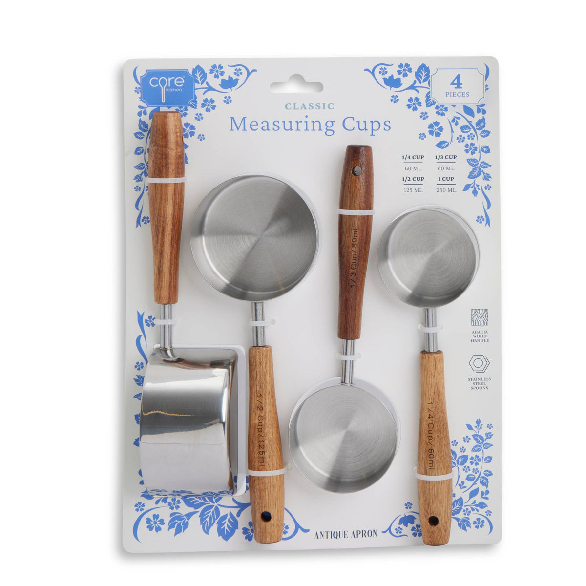 4pc Classic Acacia Handle Measuring Cups