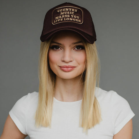 Brown Country Music Makes You Live Longer Trucker Hat