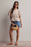 Lace Cape Sleeve Cotton Peplum Top