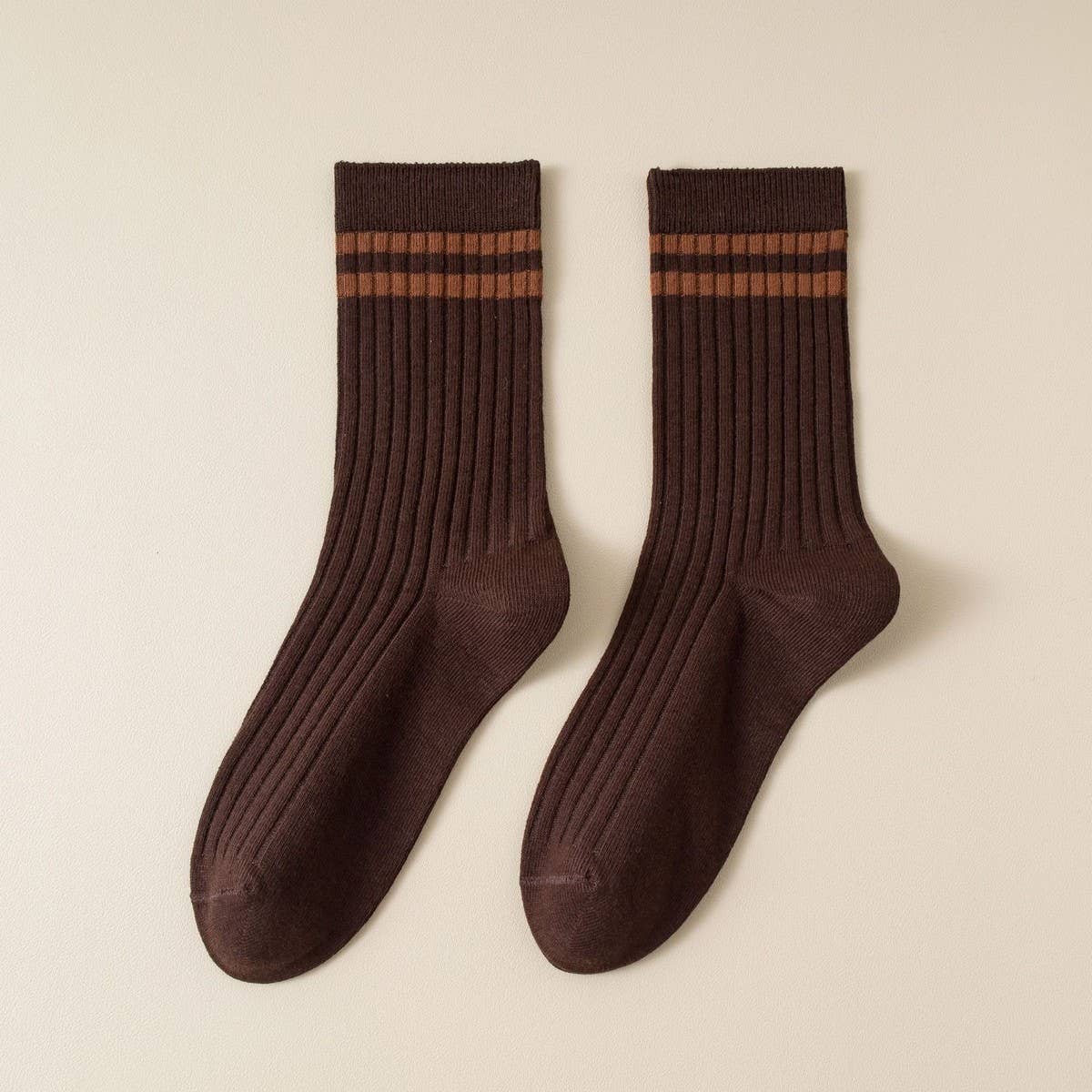 Classic Two Stripes Print Crew Socks for Women