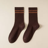 Classic Two Stripes Print Crew Socks for Women