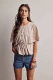 Lace Cape Sleeve Cotton Peplum Top
