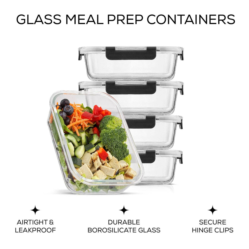 Glass Food Storage Containers with Airtight Lids - Set of 5