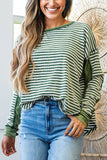 Stripe Thermal Knit Drop Shoulder Casual Top