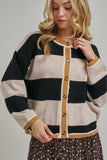 Wide Stripe Button Up Cardigan