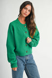 Green Textured Button Front Cardigan Sweater