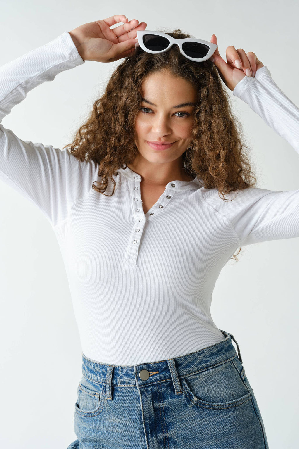 Mono B Long-Sleeved Micro-Ribbed Henley Top