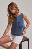 Washed Denim Tank with Scallop Detail