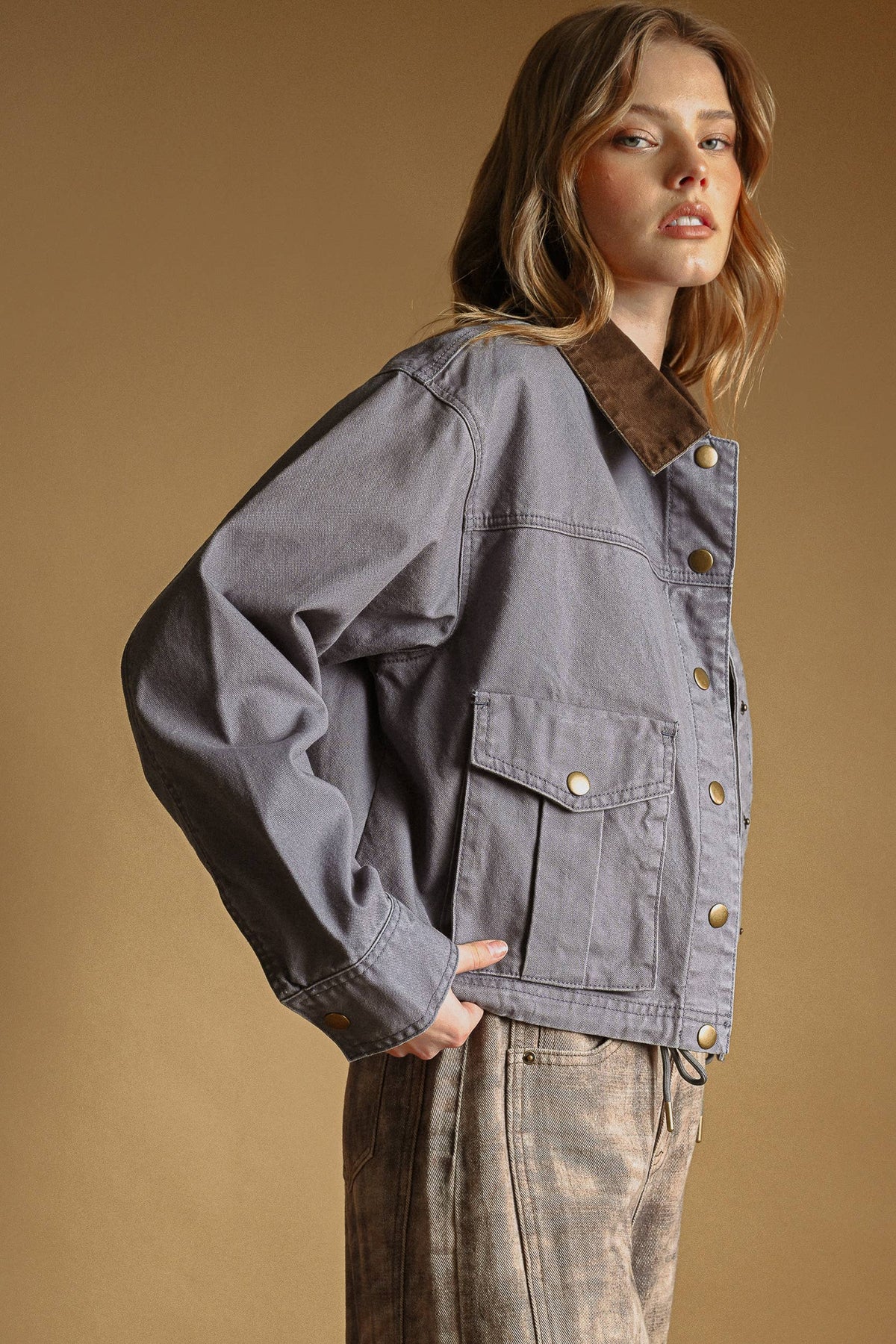 Denim Blue Contrast Collar Jacket