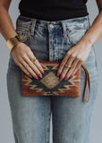 Rusts, Green & Cream Aztec Wristlet