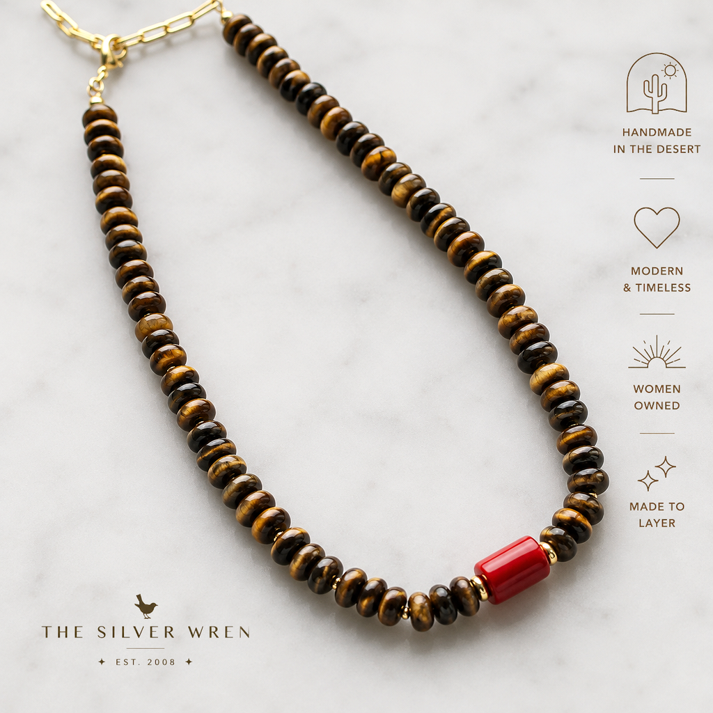 Tiger Eye Gemstone Beaded Necklace, Western Fall Jewelry