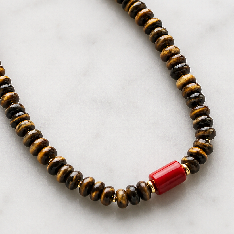 Tiger Eye Gemstone Beaded Necklace, Western Fall Jewelry