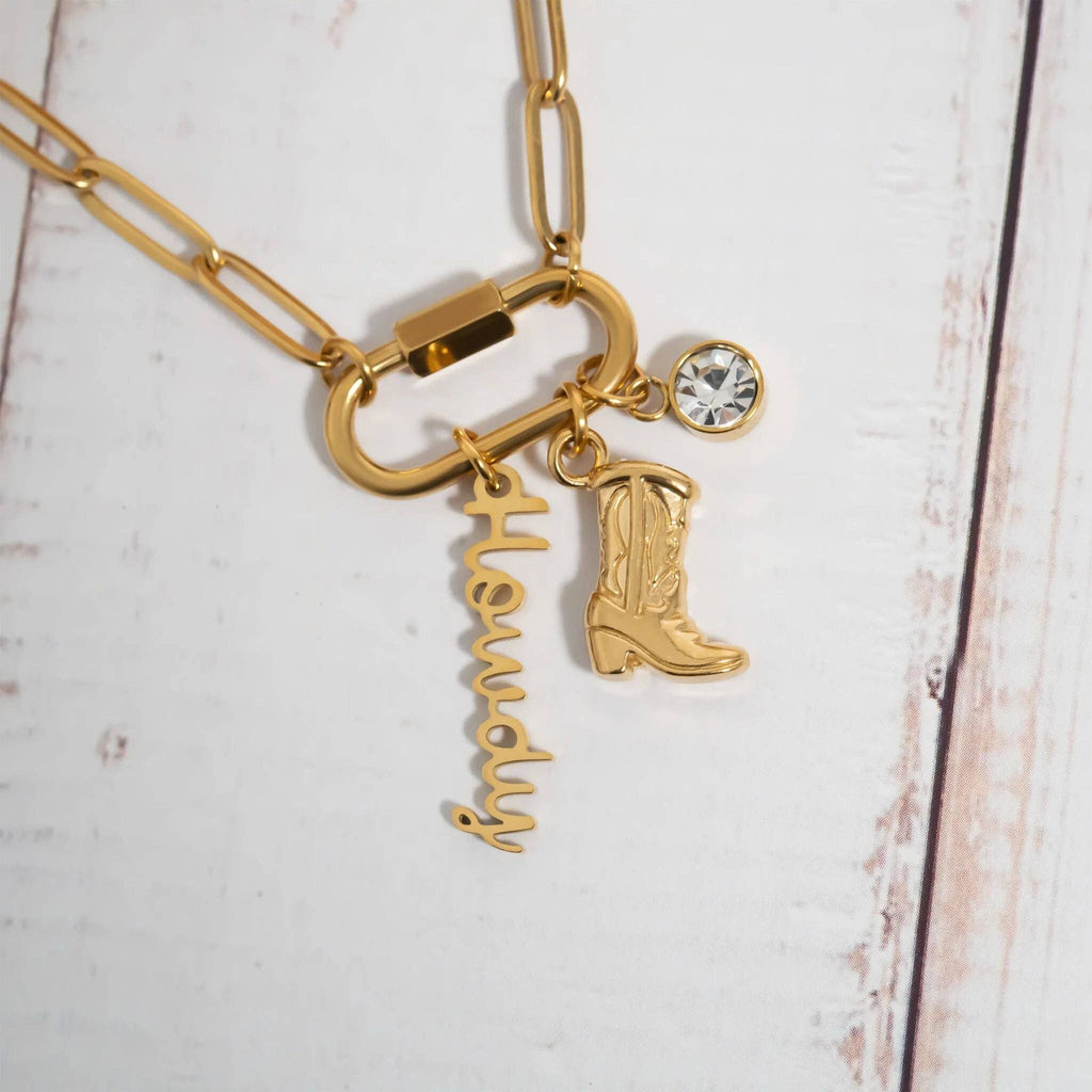18K Gold PVD Stainless Steel Western Carabiner Necklace