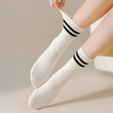 Classic Two Stripes Print Crew Socks for Women