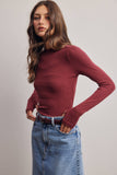 Stretch Ribbed Mock Neck Top