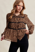 Leopard Print Lace Trim Blouse