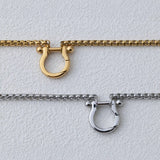 Gold and Steel Horse Shoe Carabiner Charm Holder Necklace