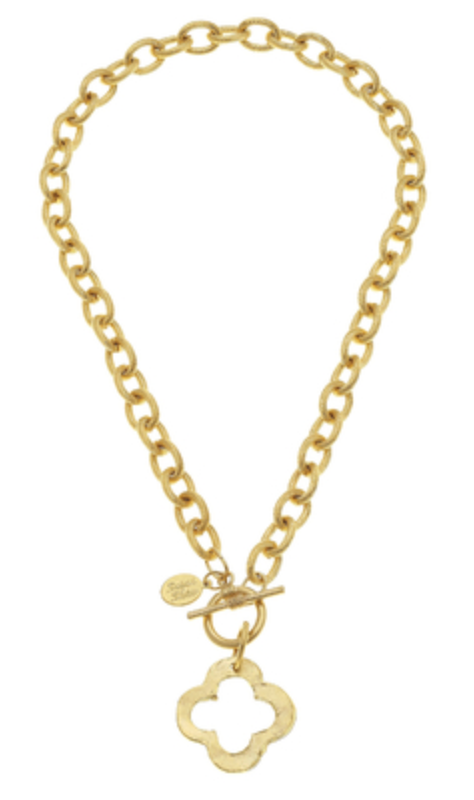 Susan Shaw 20" Handcast Gold Front Toggle Clover Necklace