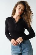 Mono B Long-Sleeved Micro-Ribbed Henley Top