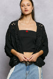 Batwing Sleeve Button Down Solid Crochet Cardigan Top