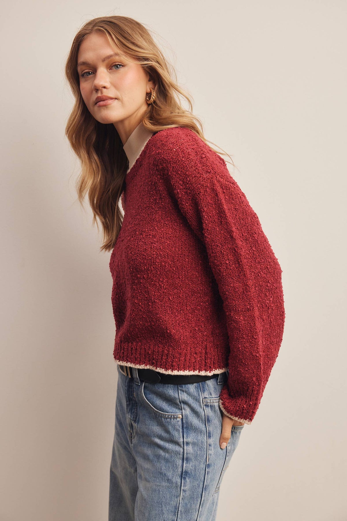 Contrast Trim Bouclé Sweater